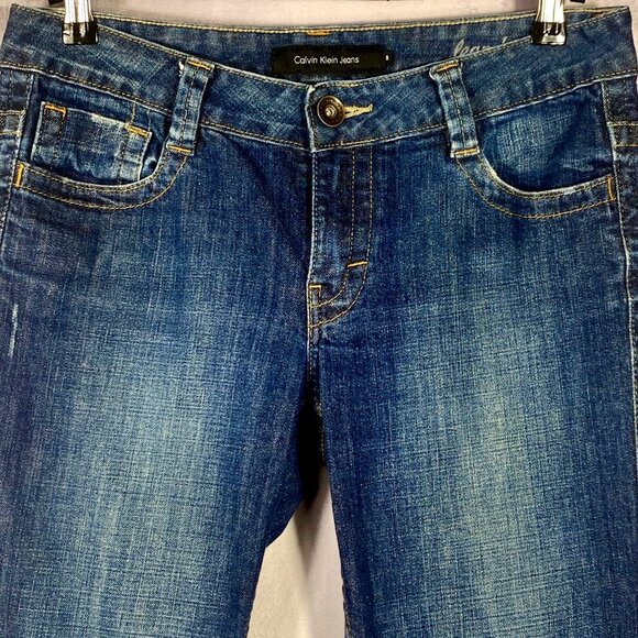Calvin Klein Jeans Women's Size 8 Lean Bootcut Dark Wash Flap Pocket EUC - Picture 3 of 15